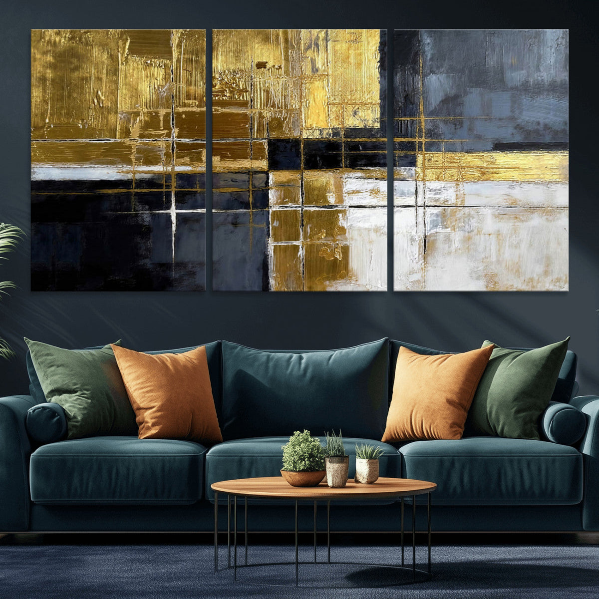 Gold Navy Abstract Wall Art Canvas Print, Modern Luxury