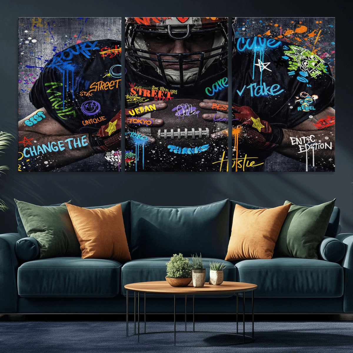 Graffiti American Football Player Street Art Wall Art Canvas