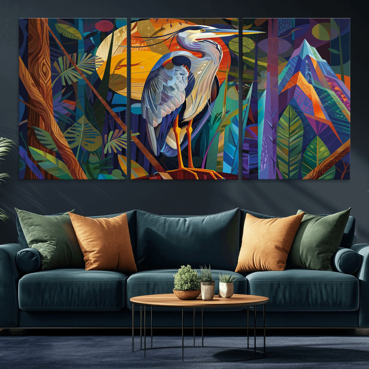 Colorful Heron Wall Art Canvas Print Tropical Bird Abstract