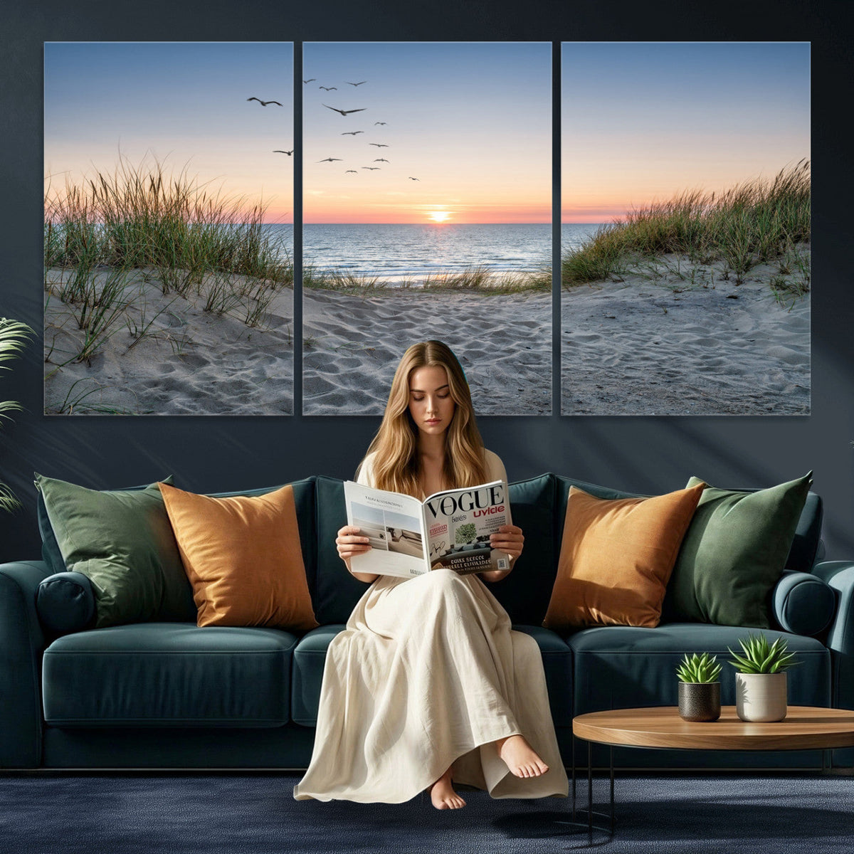 Sandy Dune Path Sunset Canvas Wall Art — Seagulls Beach