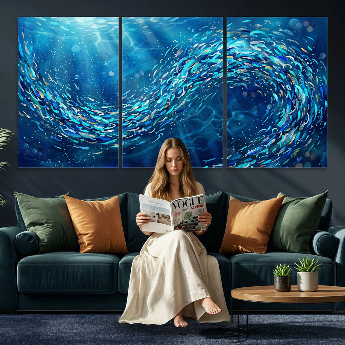 School of Fish Canvas Print | Blue Ocean Underwater Wall Art