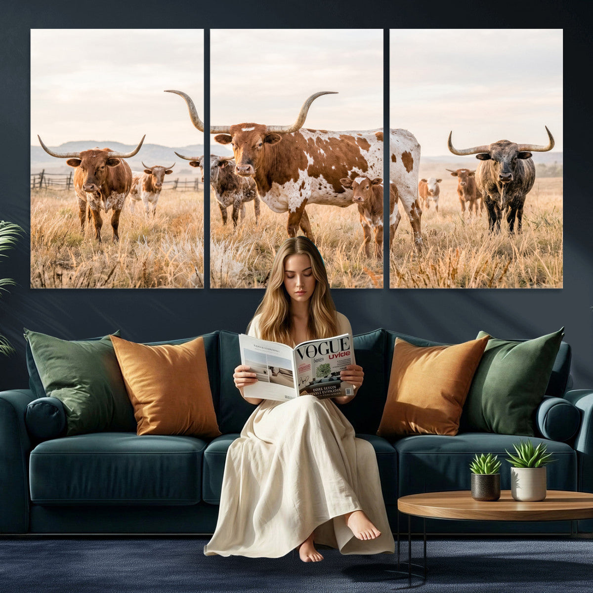 Texas Longhorn Canvas Wall Art, Rustic Farm Animal Photography Print, Farmhouse Country Decor, Western Ranch Art