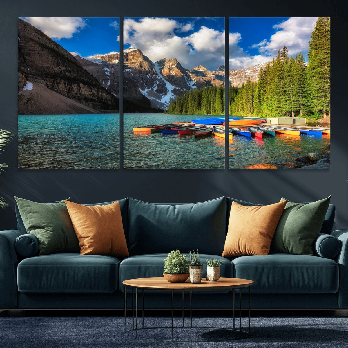Moraine Lake 3-Panel Wall Art, Majestic Mountain and Lake