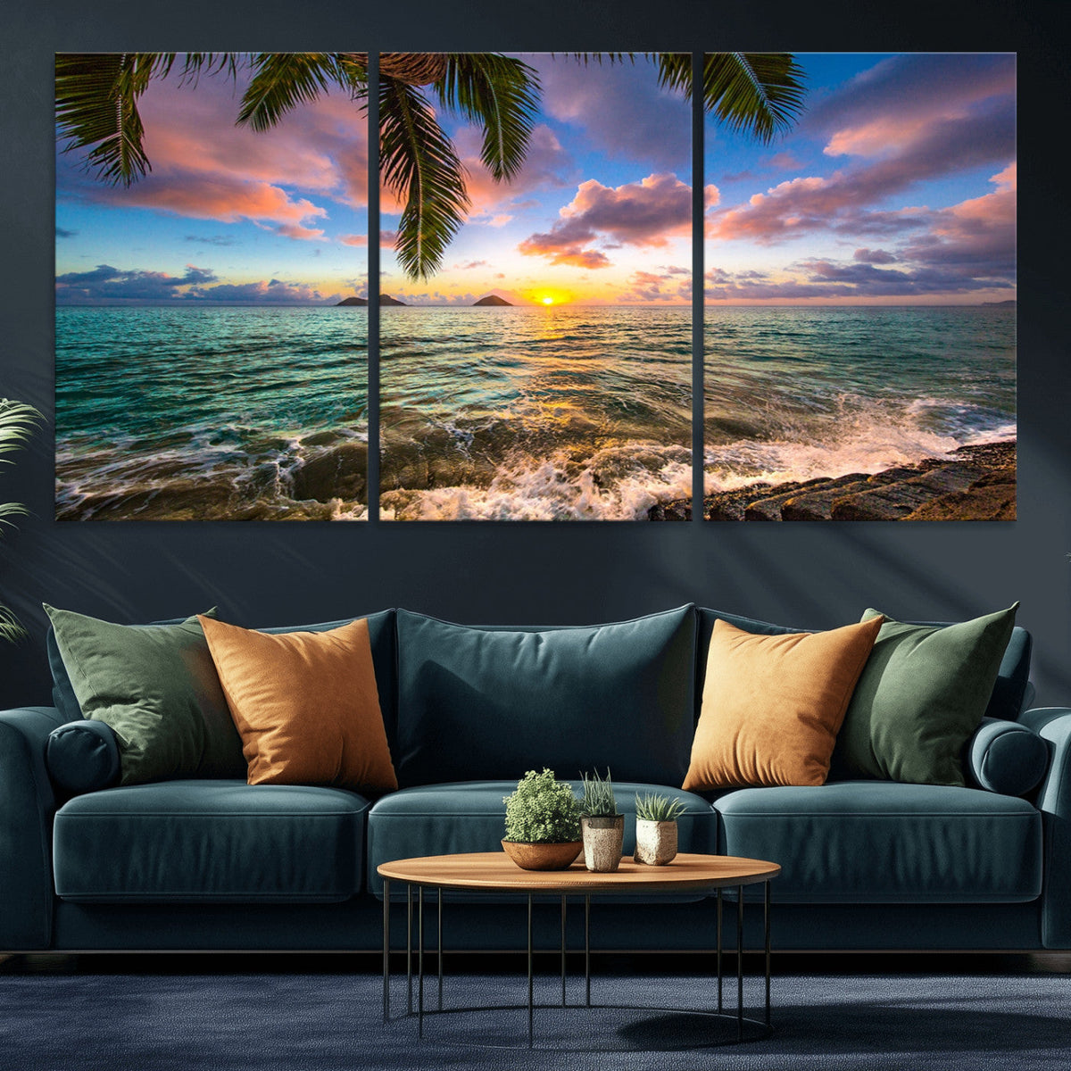 Framed Tropical Sunset Art Canvas Print
