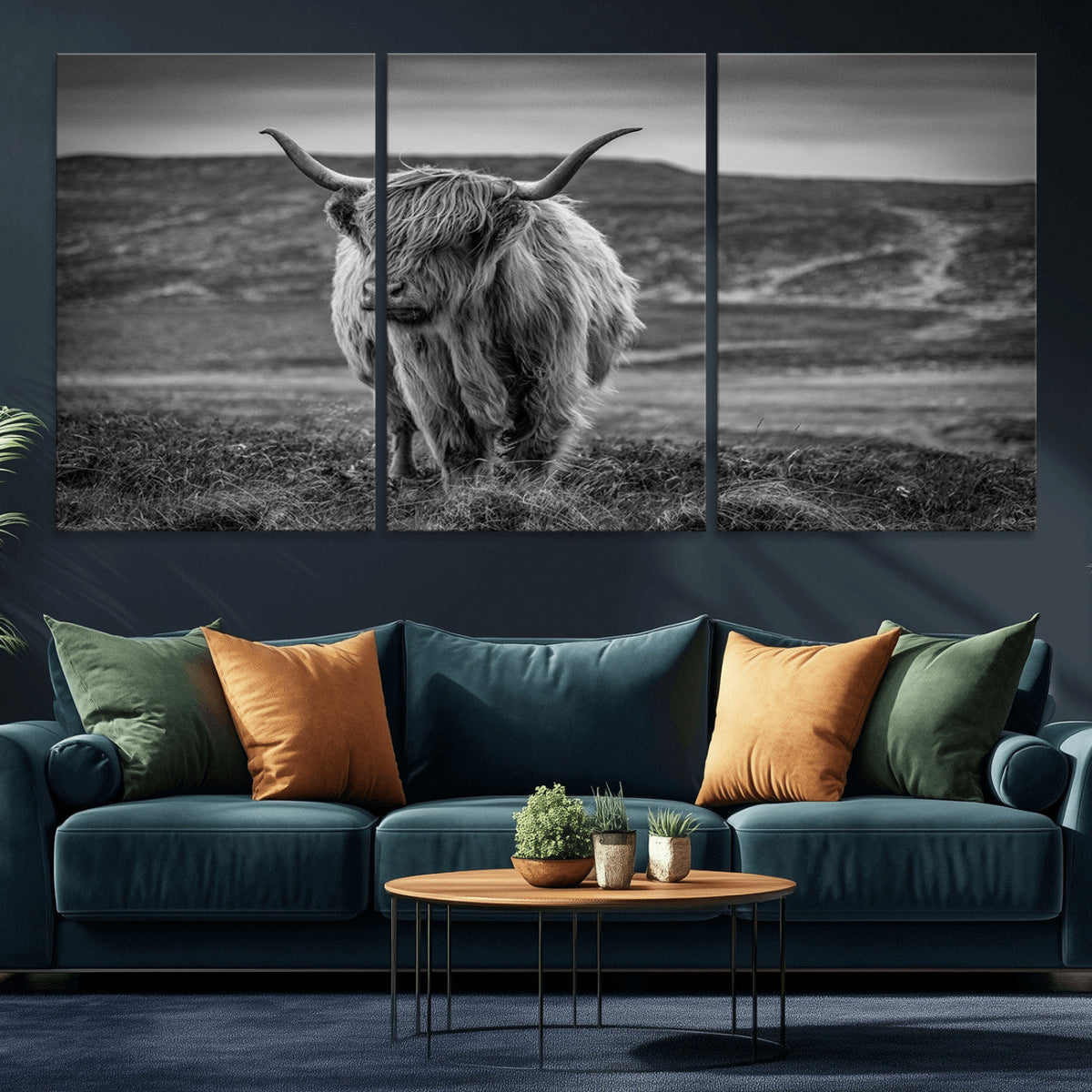 Fluffy Cattle Wall Art Print, Highland Cow Canvas, Framed