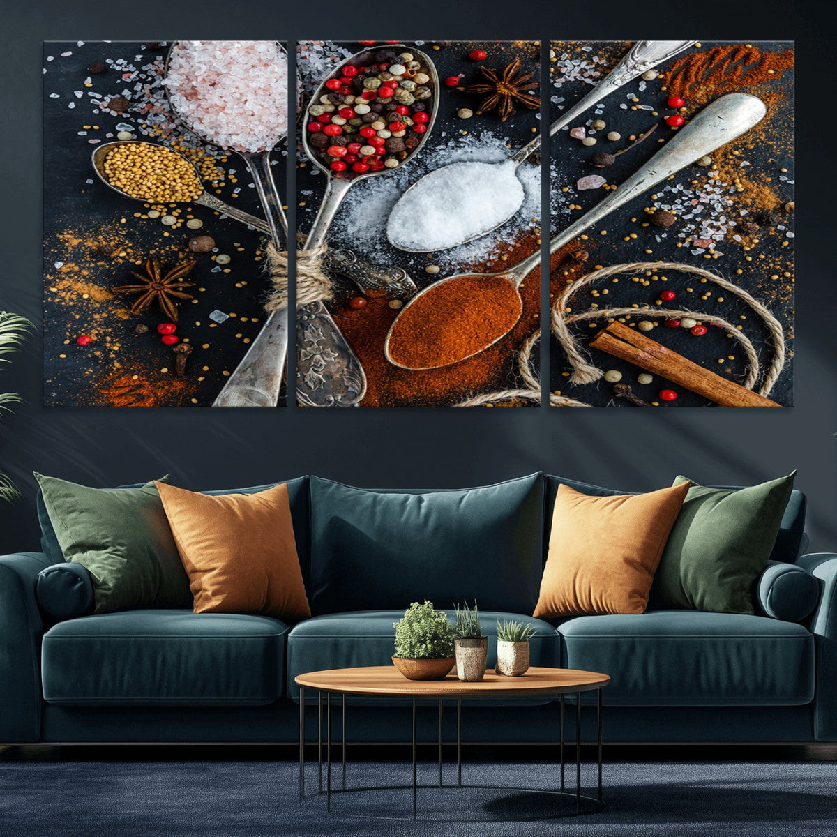 Spices and Seasonings Canvas Wall Art – Colorful Triptych