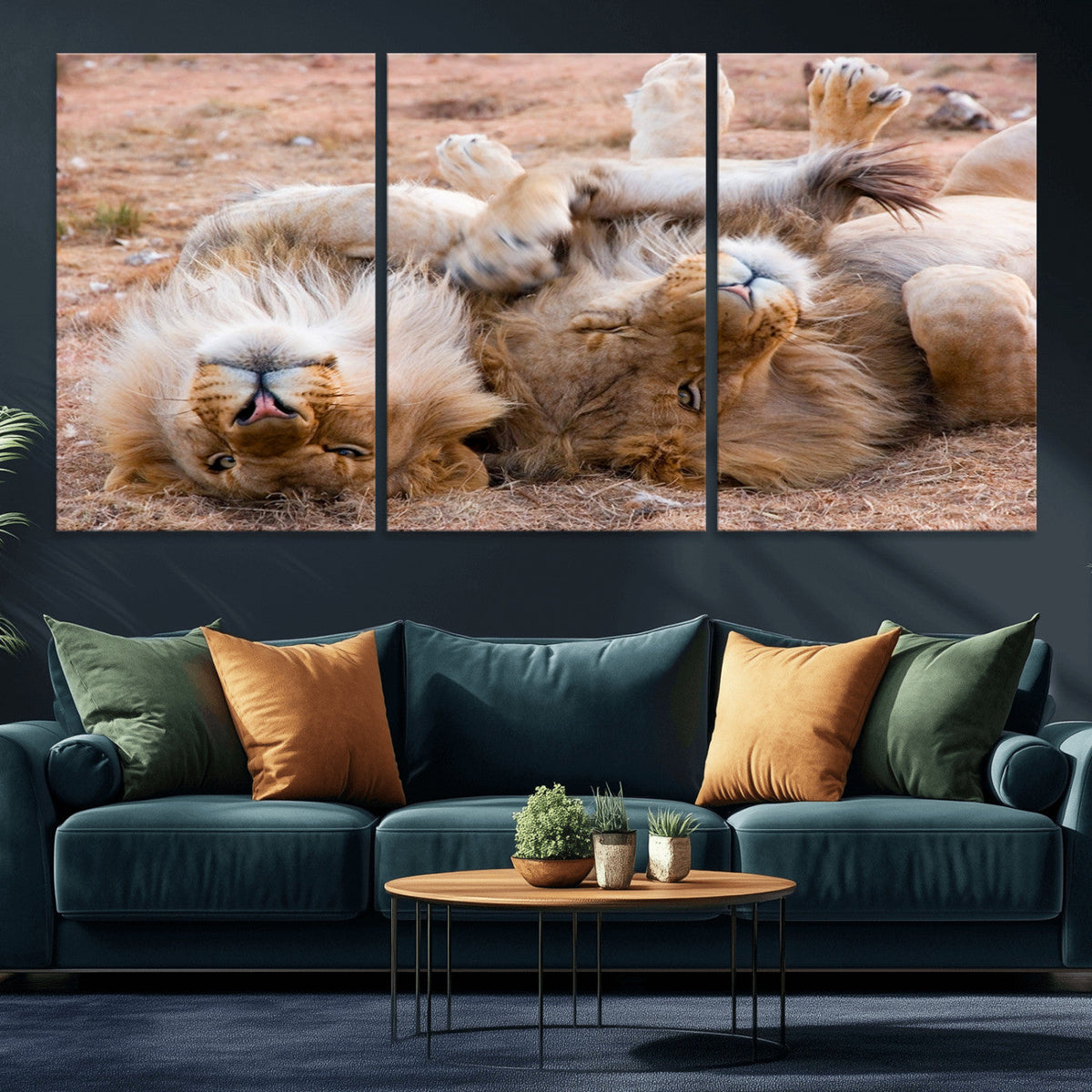 Lion Pair Wall Art Canvas Print – Framed Wildlife Scene with