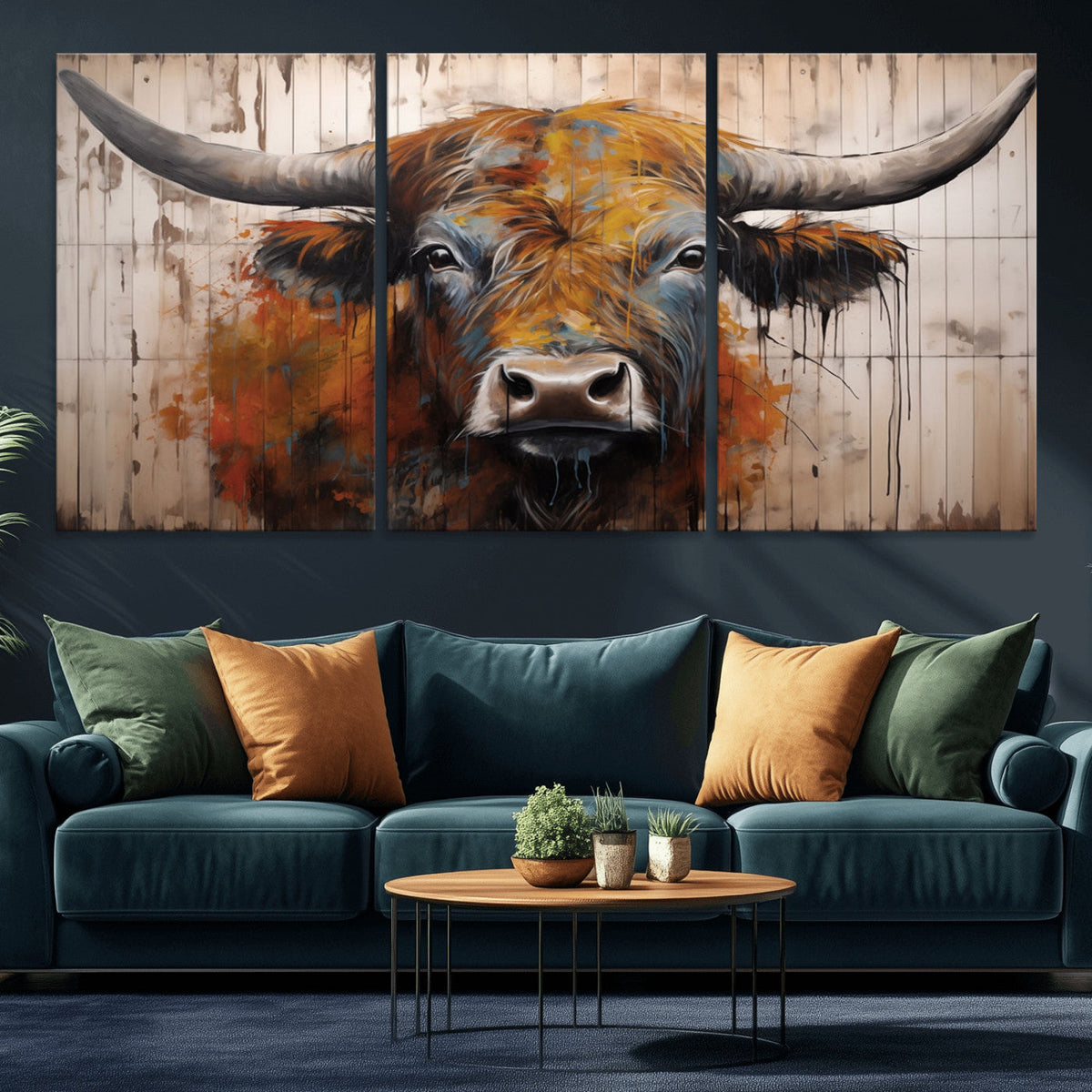 Abstract Bull Highland Cow Canvas Wall Art Print – Vibrant