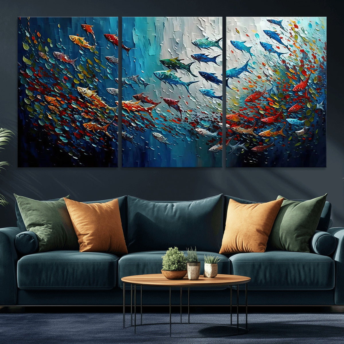 Modern Abstract Fish Shoal Wall Art Canvas Print, Colorful