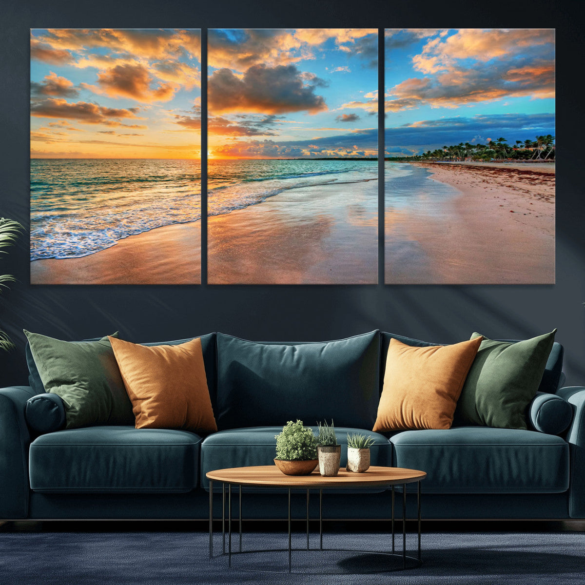 Serene Beach Sunset Wall Art | Coastal Ocean Canvas Print |