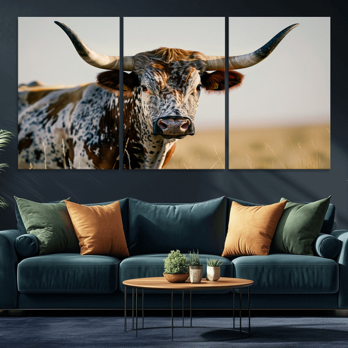 Texas Bull Longhorn Wall Art Canvas Print for Farm House