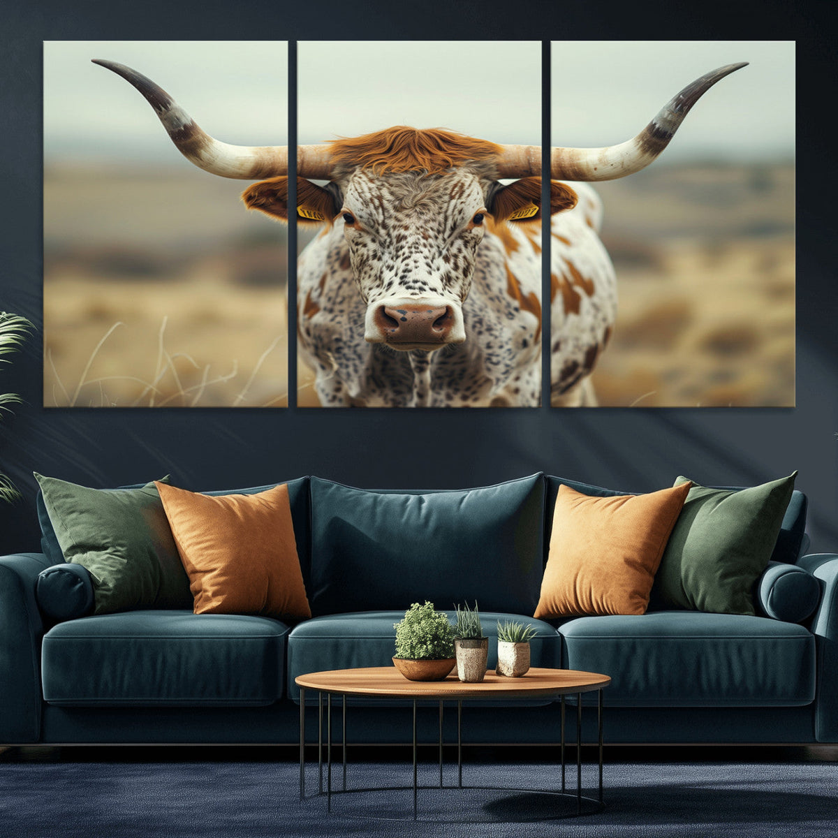 Texas Cow Longhorn Wall Art Canvas Print for Farm House Wall