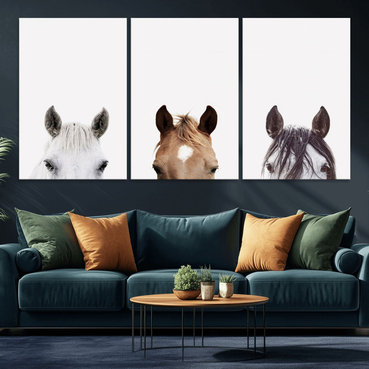 Horse Prints Set, Set of 3 Horse Wall Art, Horses Portraits,