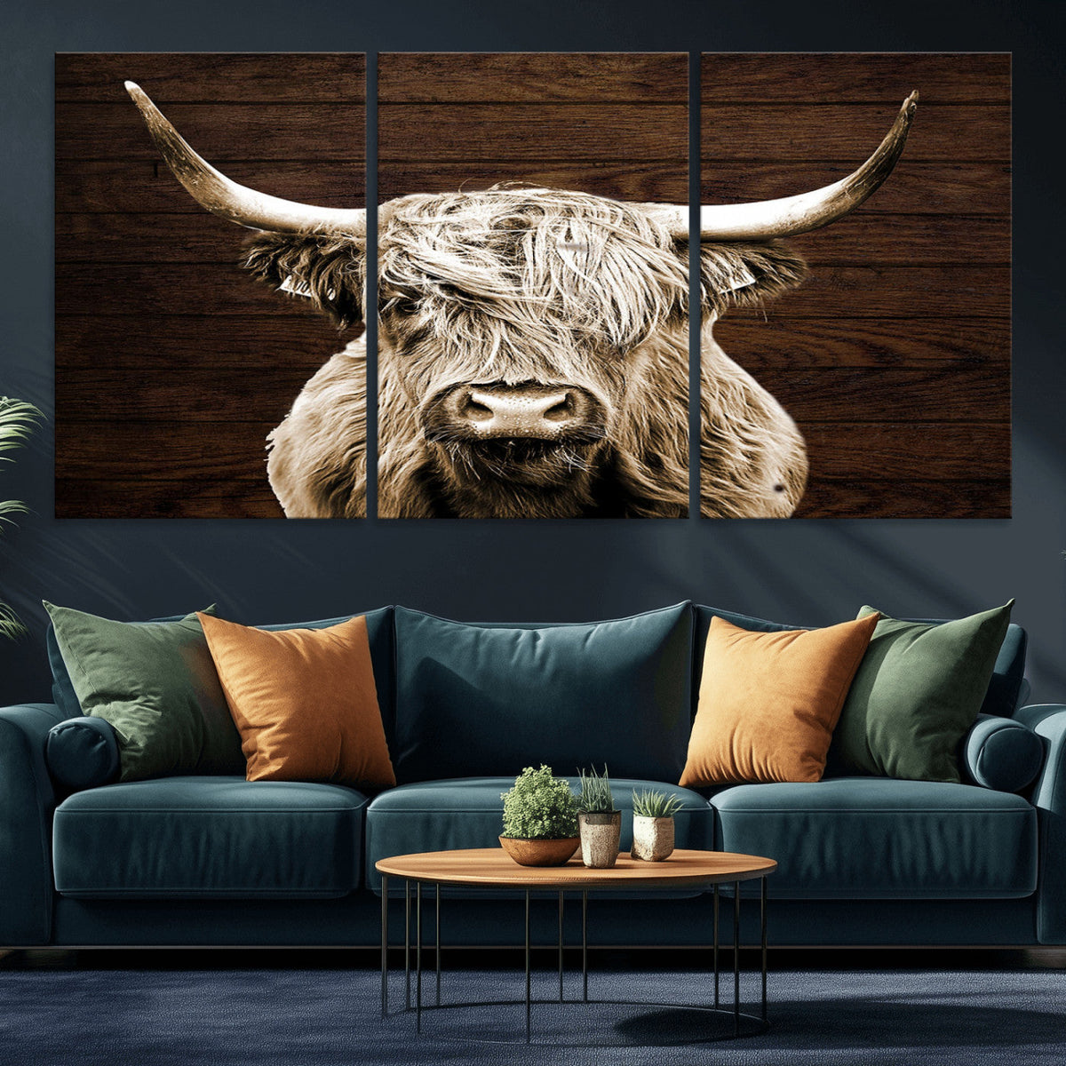 Highland Cow Wall Art Canvas Print, Rustic Farmhouse Decor,