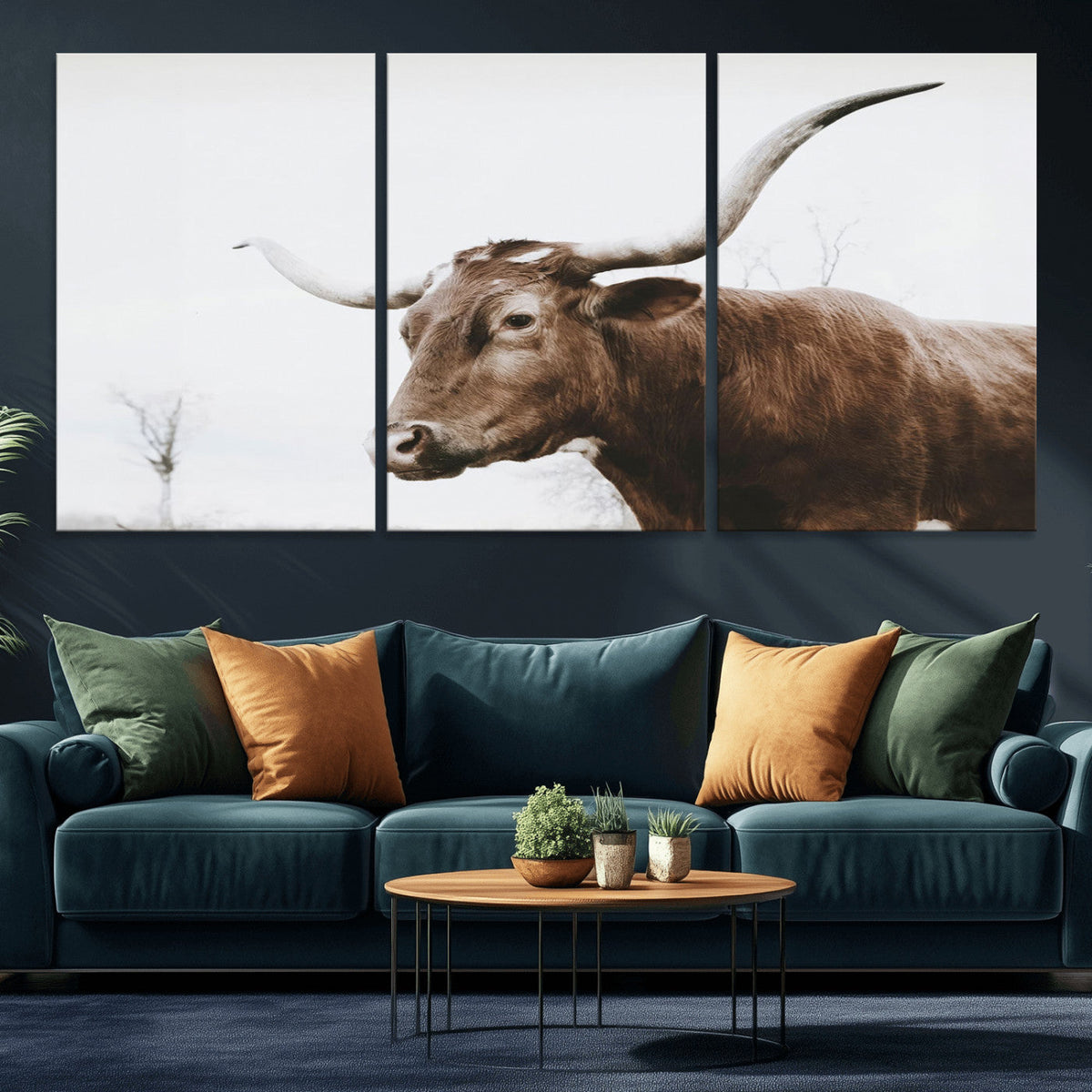 Rustic Bull Wall Art Canvas Print – Modern Longhorn