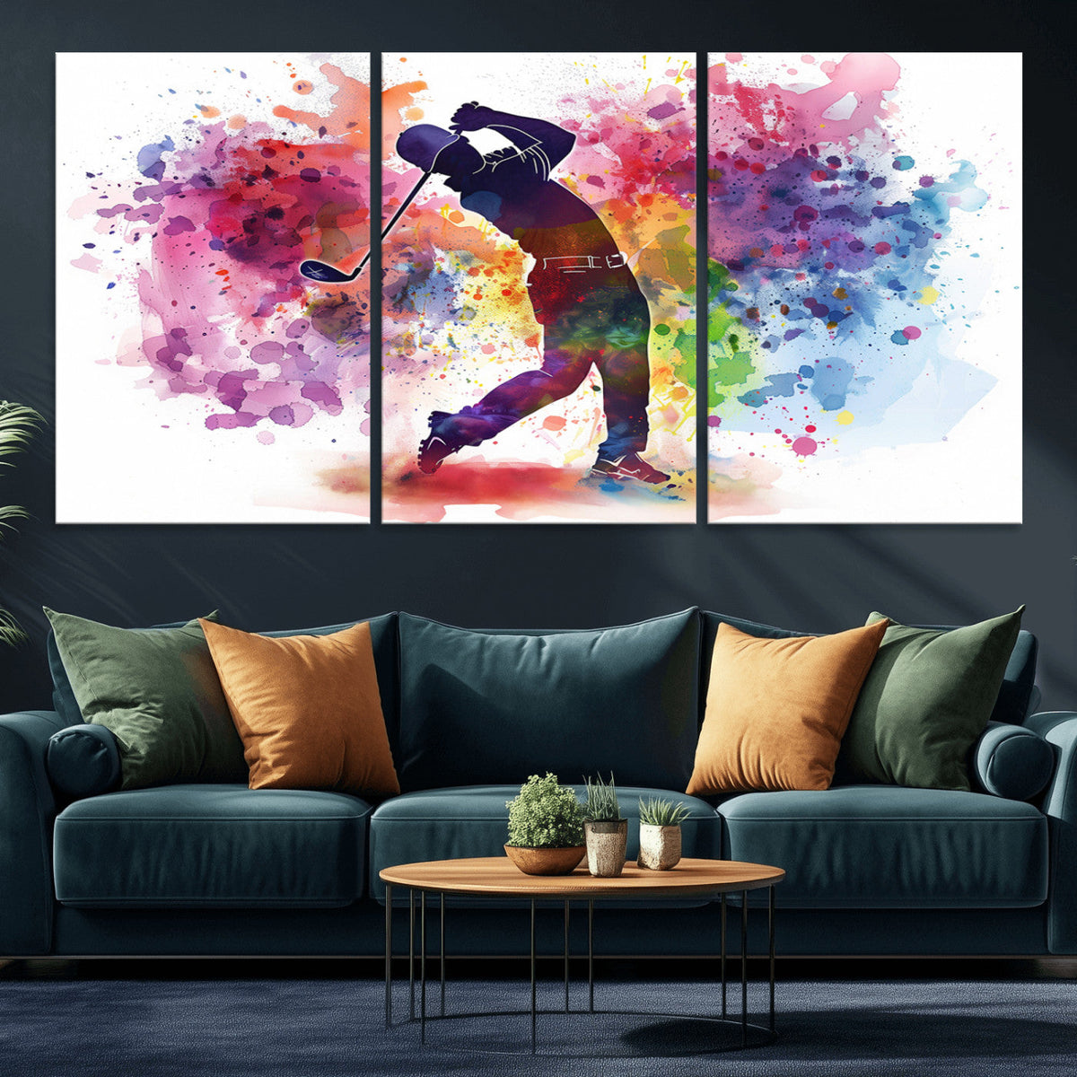 Colorful Golfer Swing Wall Art Canvas Print - Ready to Hang,