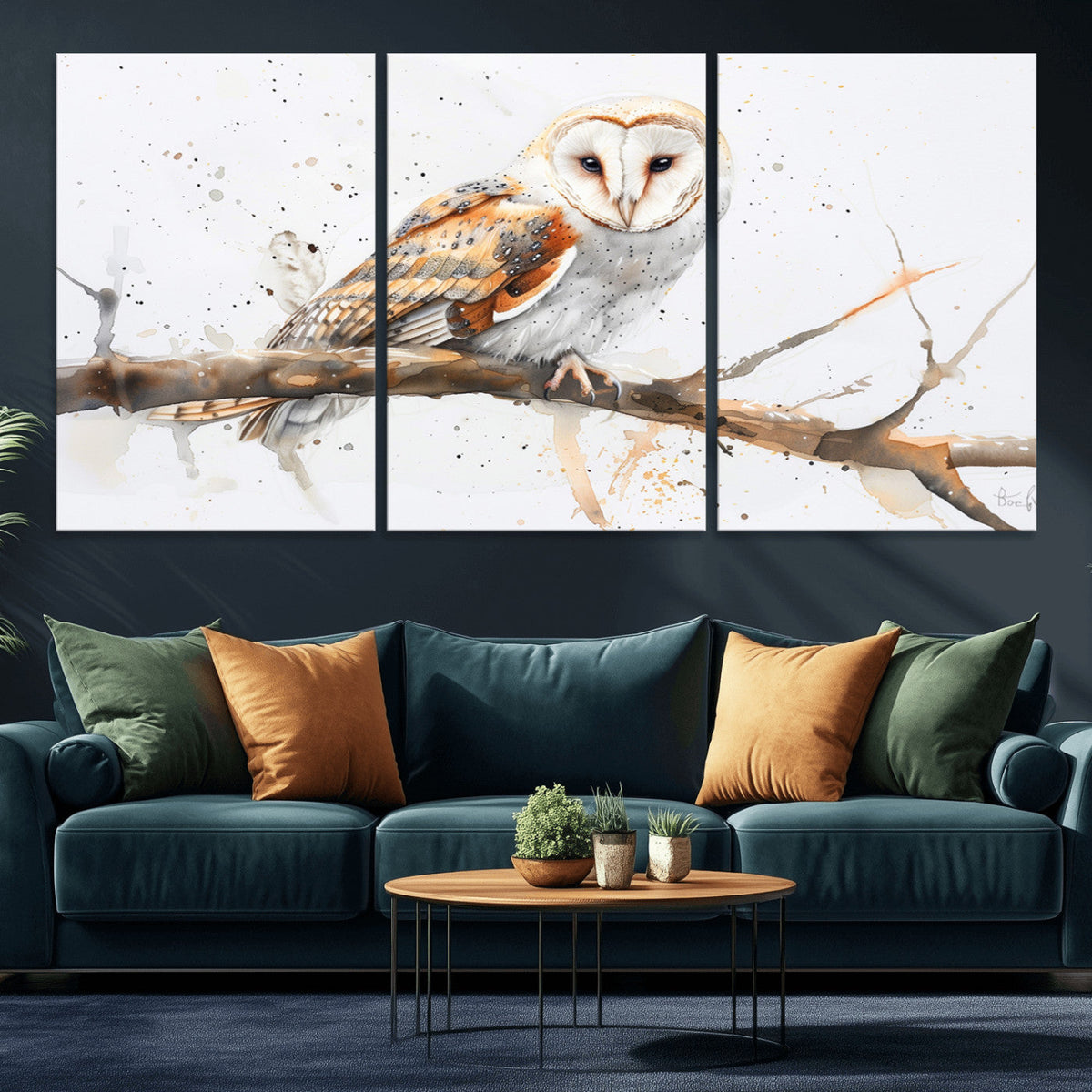 Barn Owl Wall Art on Branch | Stunning Canvas Print for