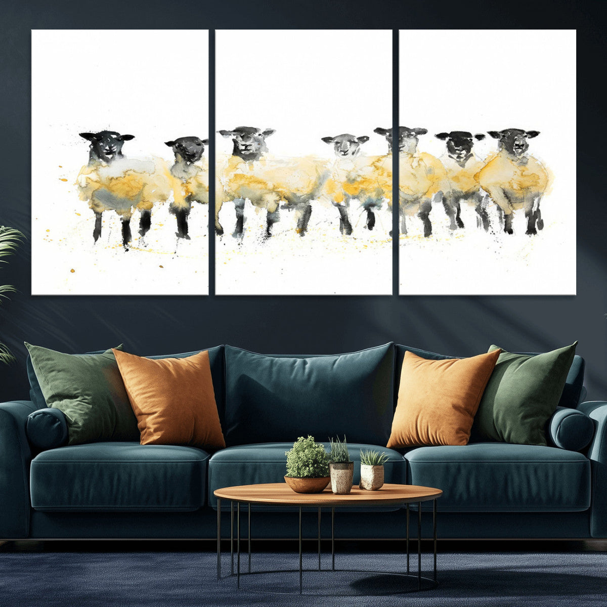 Farmhouse Wall Art Sheep Print | Ready to Hang Framed Canvas