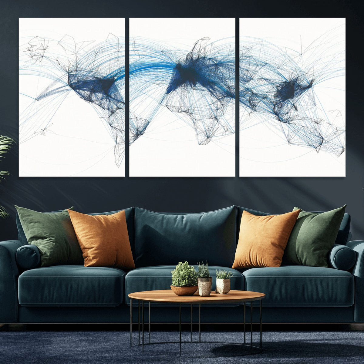 Flight Route Map Wall Art Canvas Print, Abstract Air Traffic