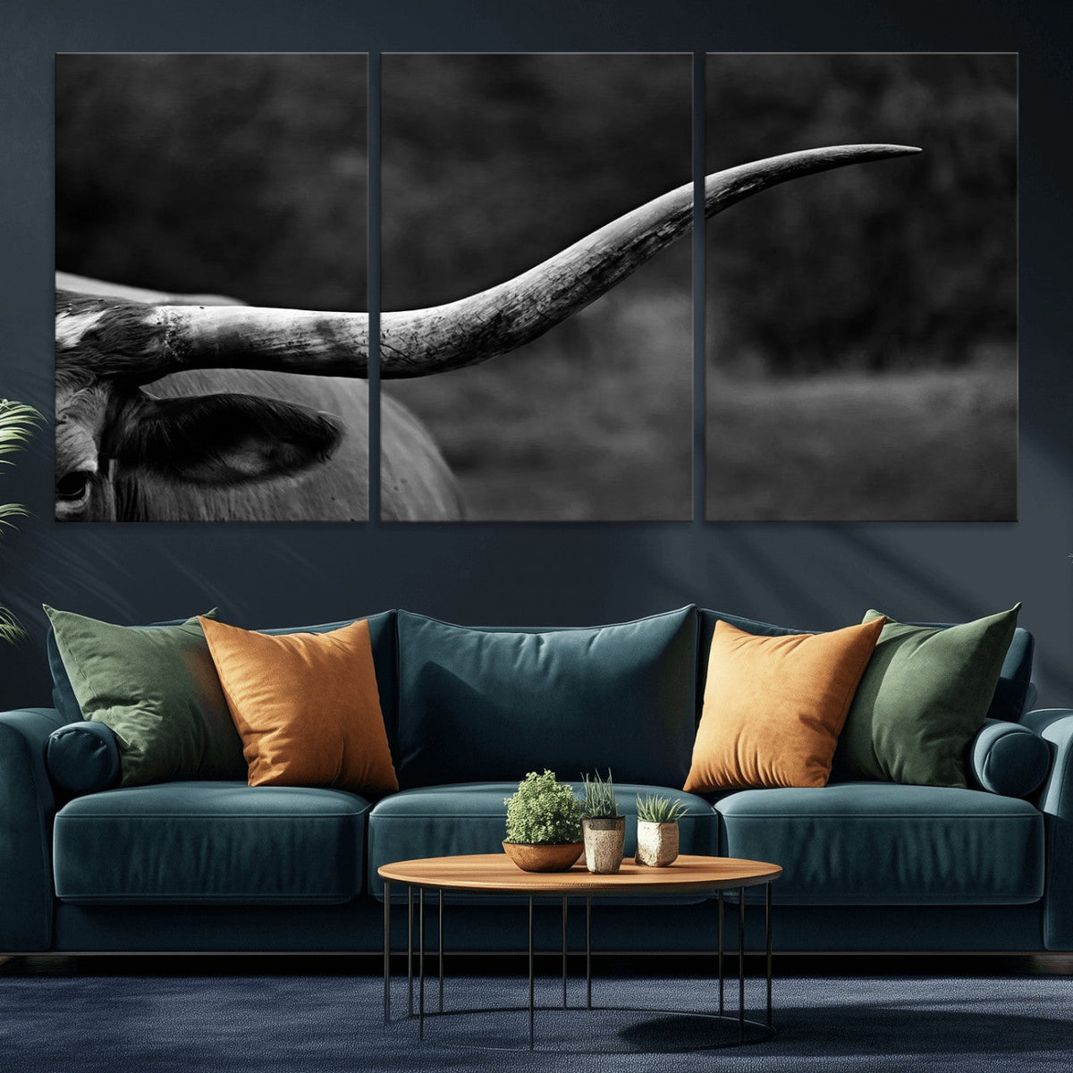 Cow Longhorn Wall Art | Black and White Print | Ready to