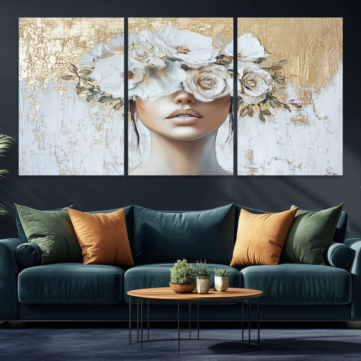 Golden Petal Wall Art - Canvas Print Flower Head Woman