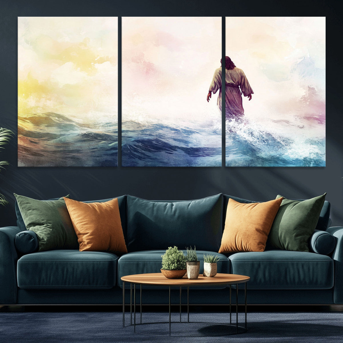 Watercolor Jesus Walking on Water Canvas Print, Christian