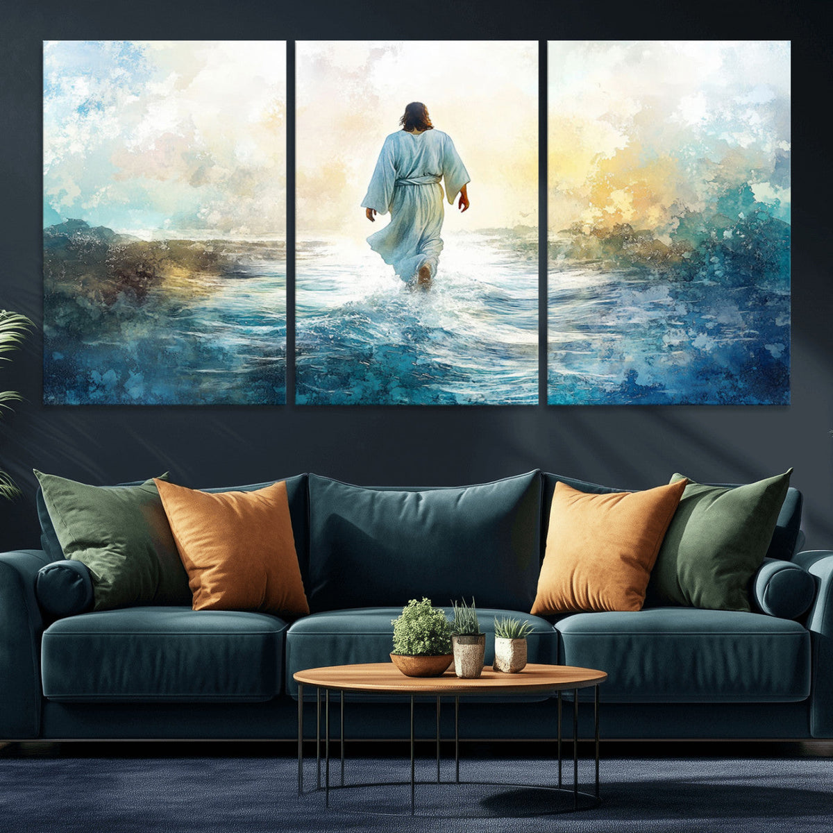 Watercolor Jesus Walking on Water Canvas Print, Christian