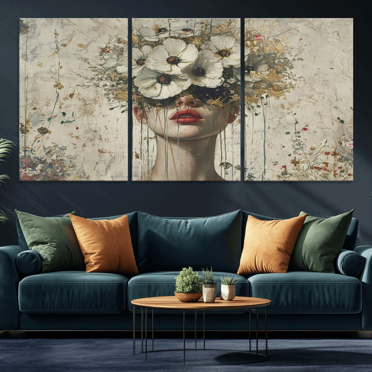 Abstract Floral Women Patel Wall Art Canvas Print