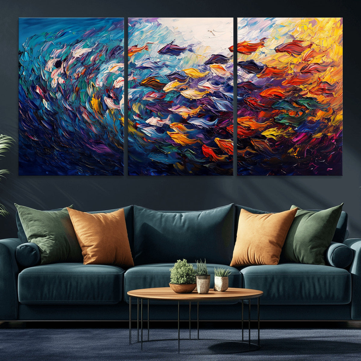 Vibrant Abstract Fish Swarm Art – Colorful Fish Inspired
