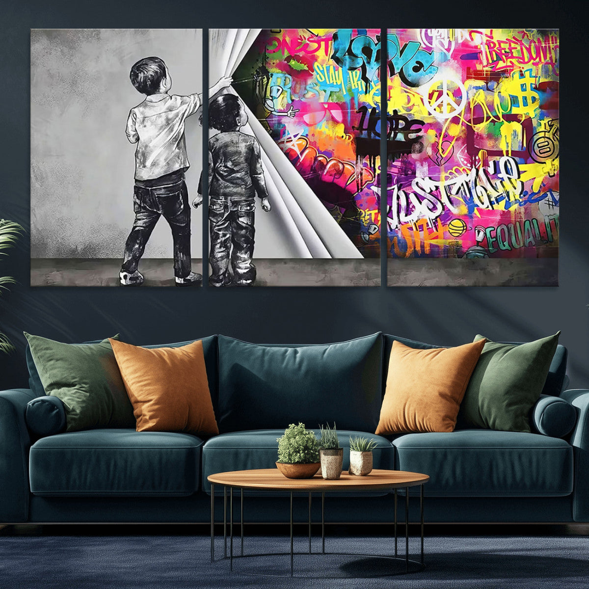 Banksy Print - Street Art Canvas Wall Art - Kids Revealing