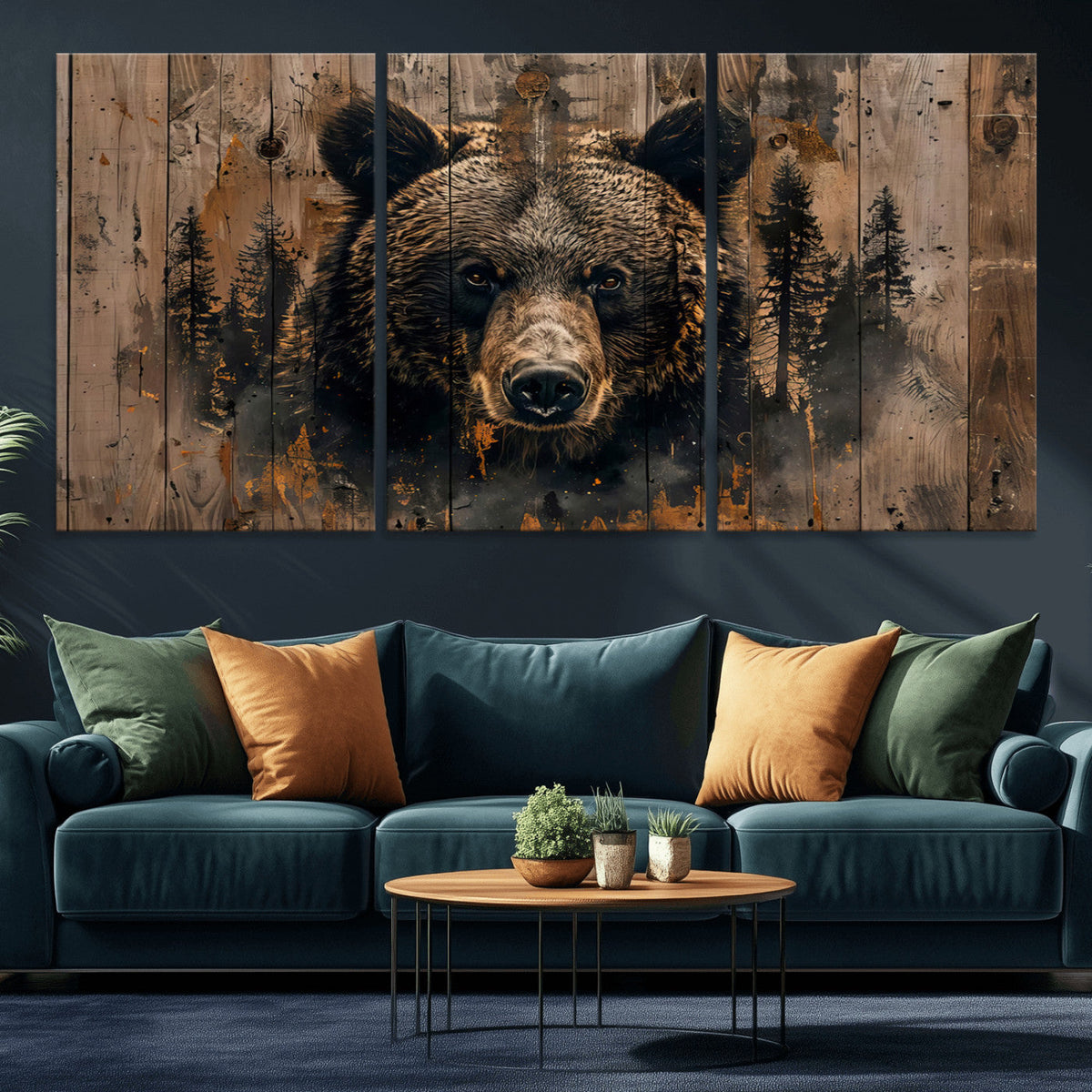 Rustic Grizzly 399 Wall Art | Triptych Canvas Print | Rustic