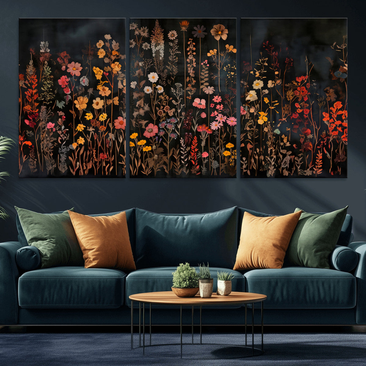 Large Floral Painting Print Illustration Flowers Canvas Wall