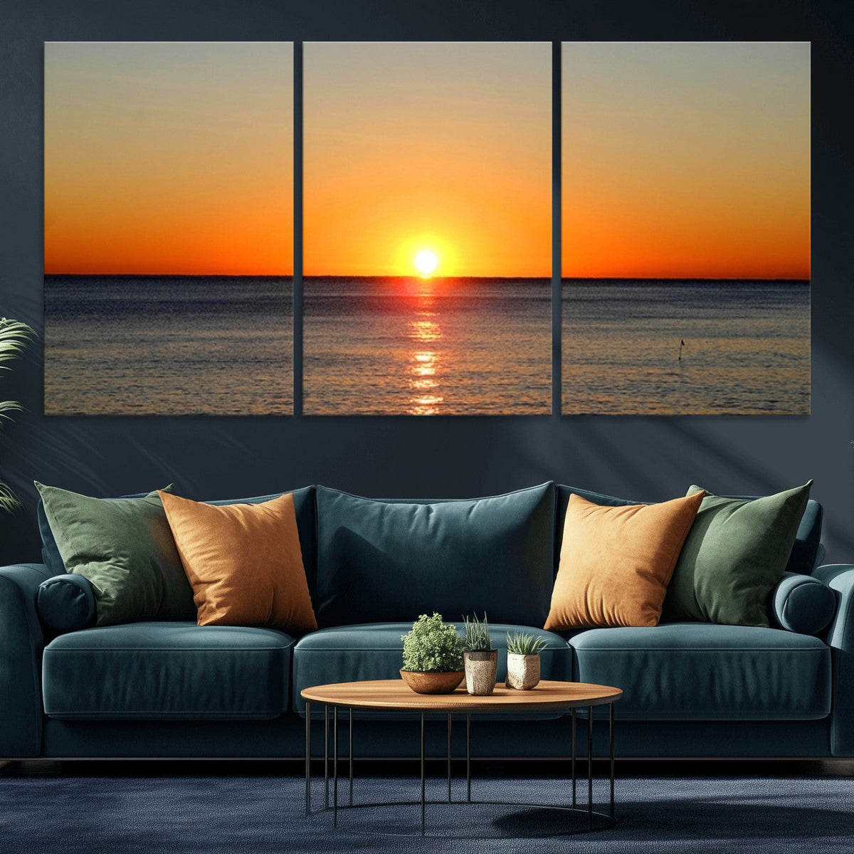 Golden Horizon Sunset Over Ocean Wall Art Canvas Print –