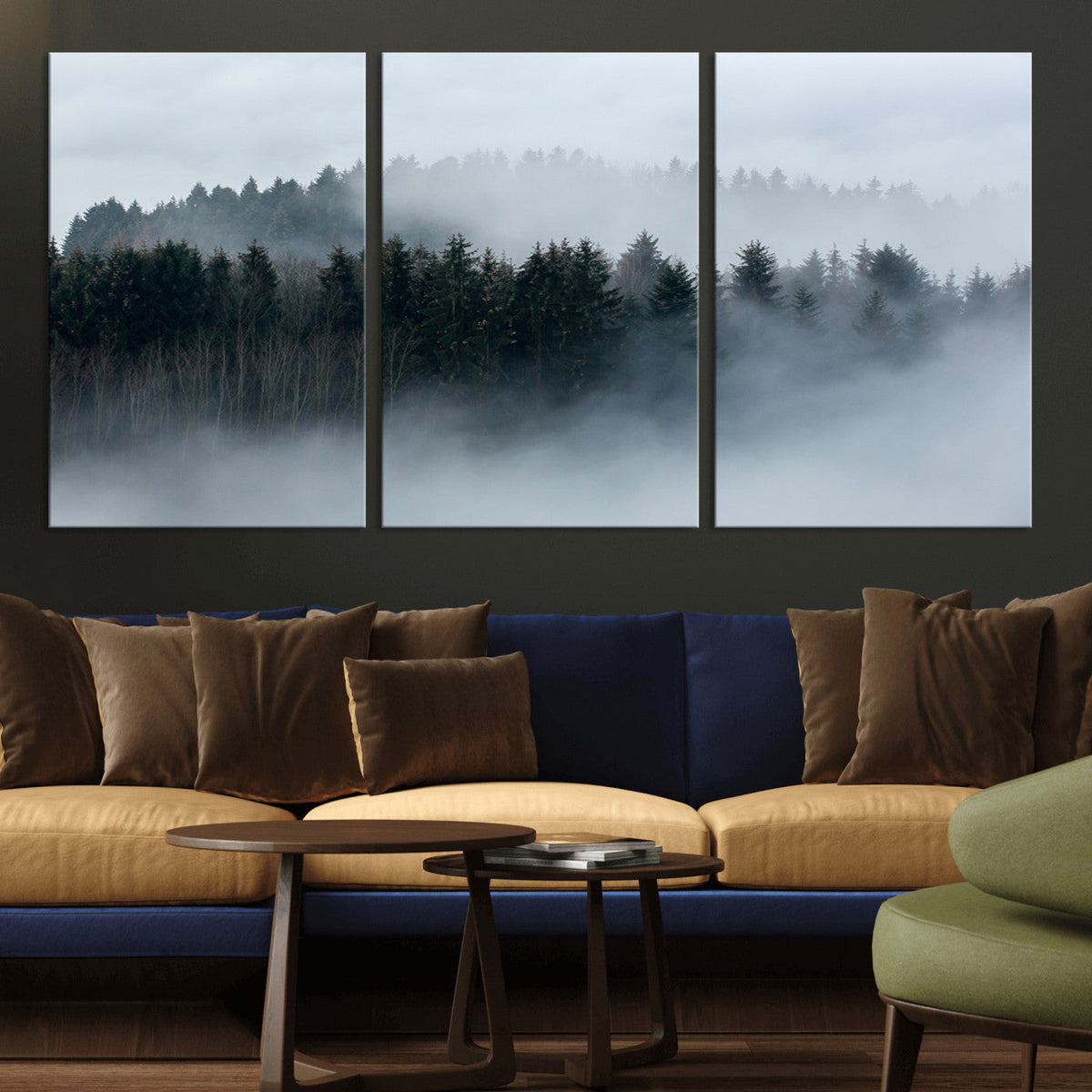 Autumn and Misty Trees in the Forest Wall Art Canvas Print,