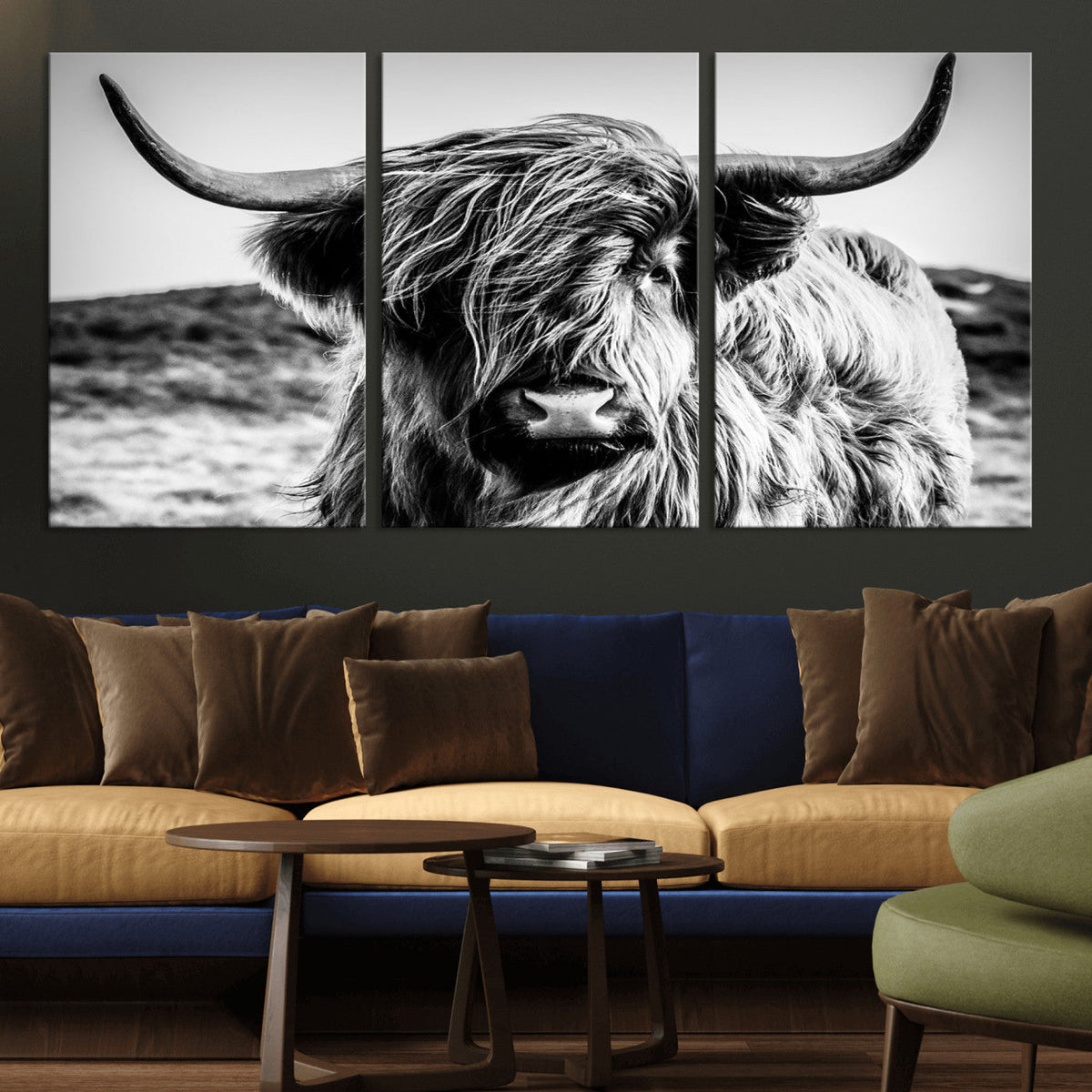 Black and White Scottish Cow Canvas Wall Art Highland Cattle
