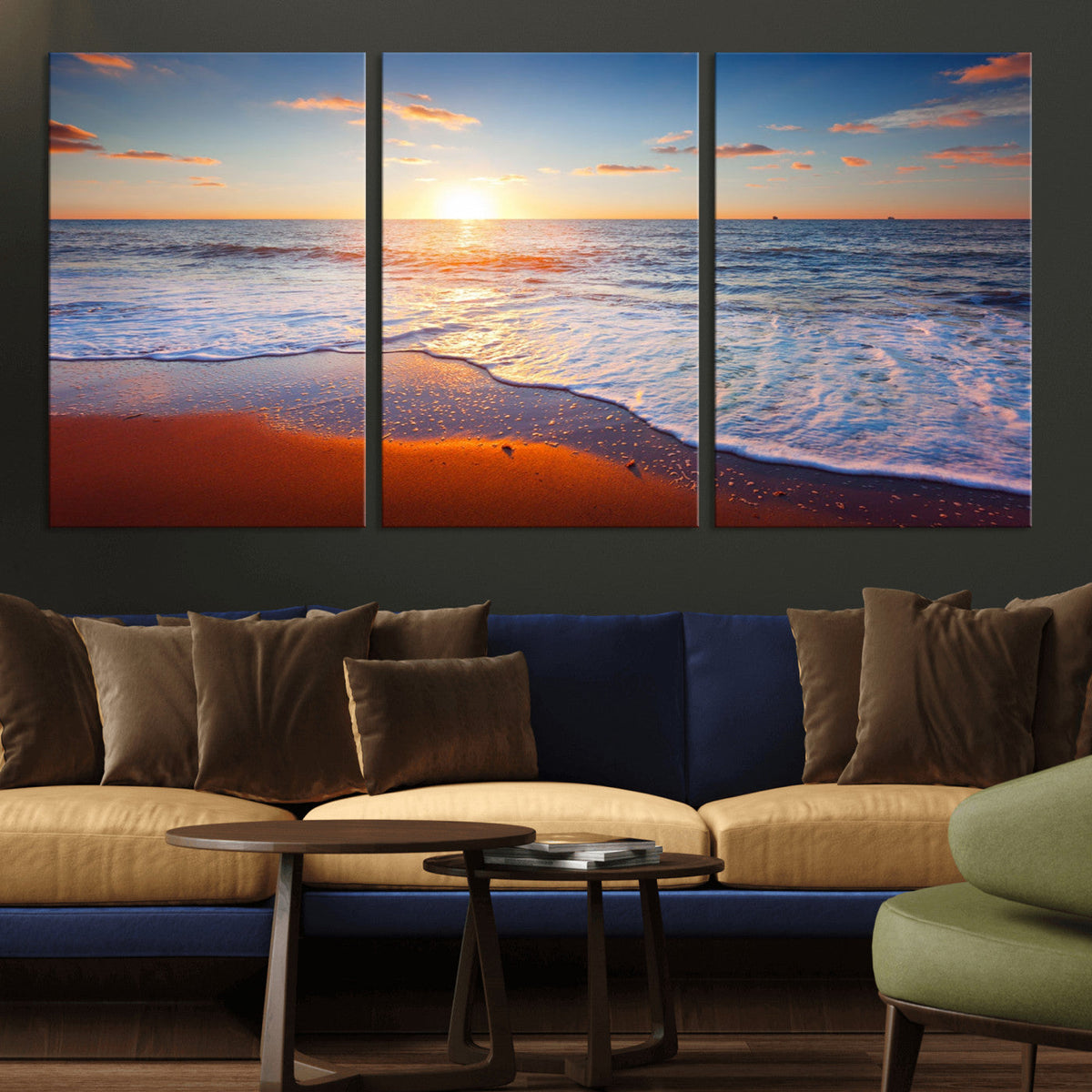 Tropical Ocean Sunset Wall Art Canvas Print, Golden Beach