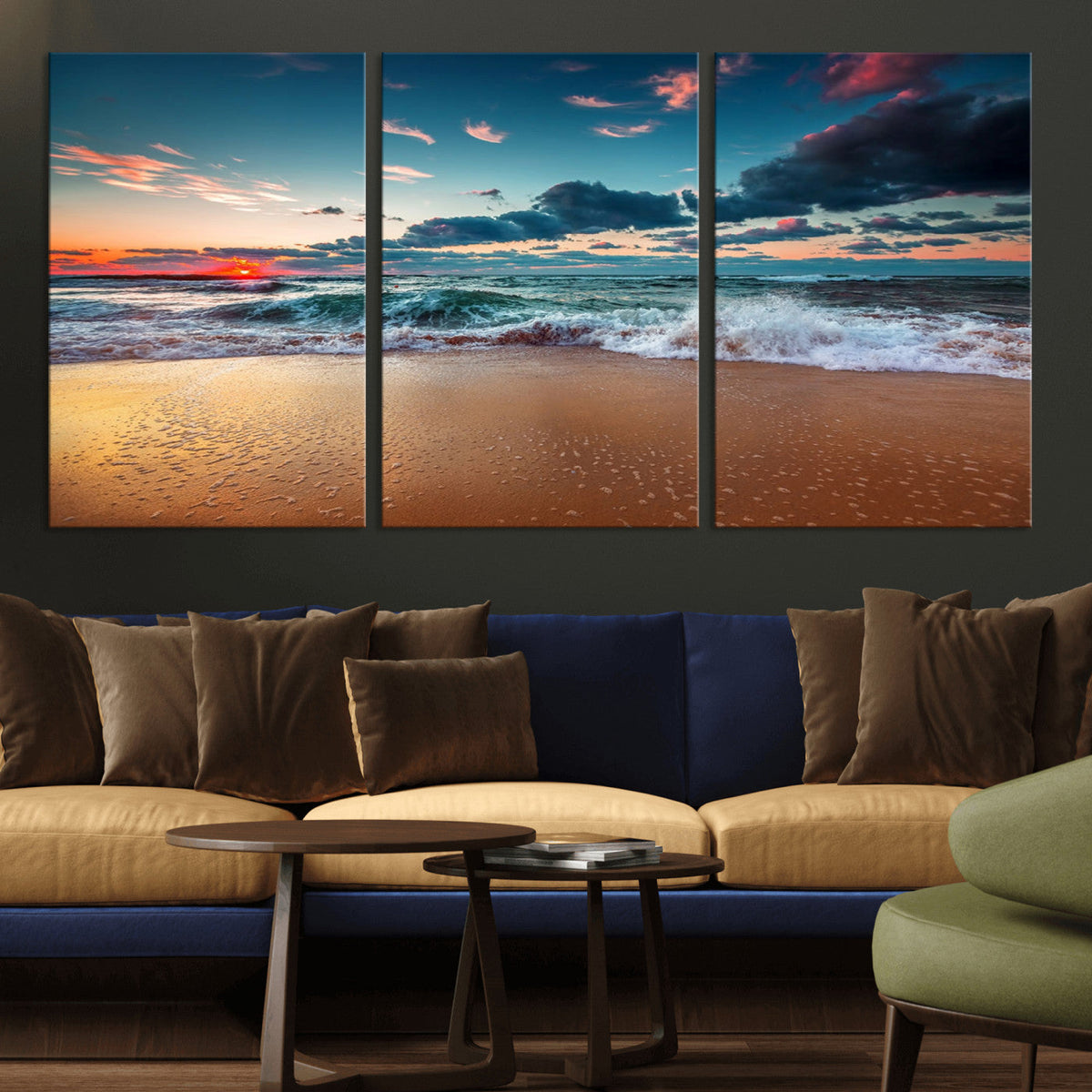 Sunset Ocean Beach Wall Art – Giclee Canvas Print, Coastal