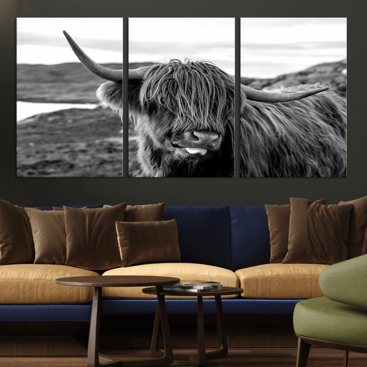 Longhorn Steer Canvas Print Wall Art, Highland Cow Canvas