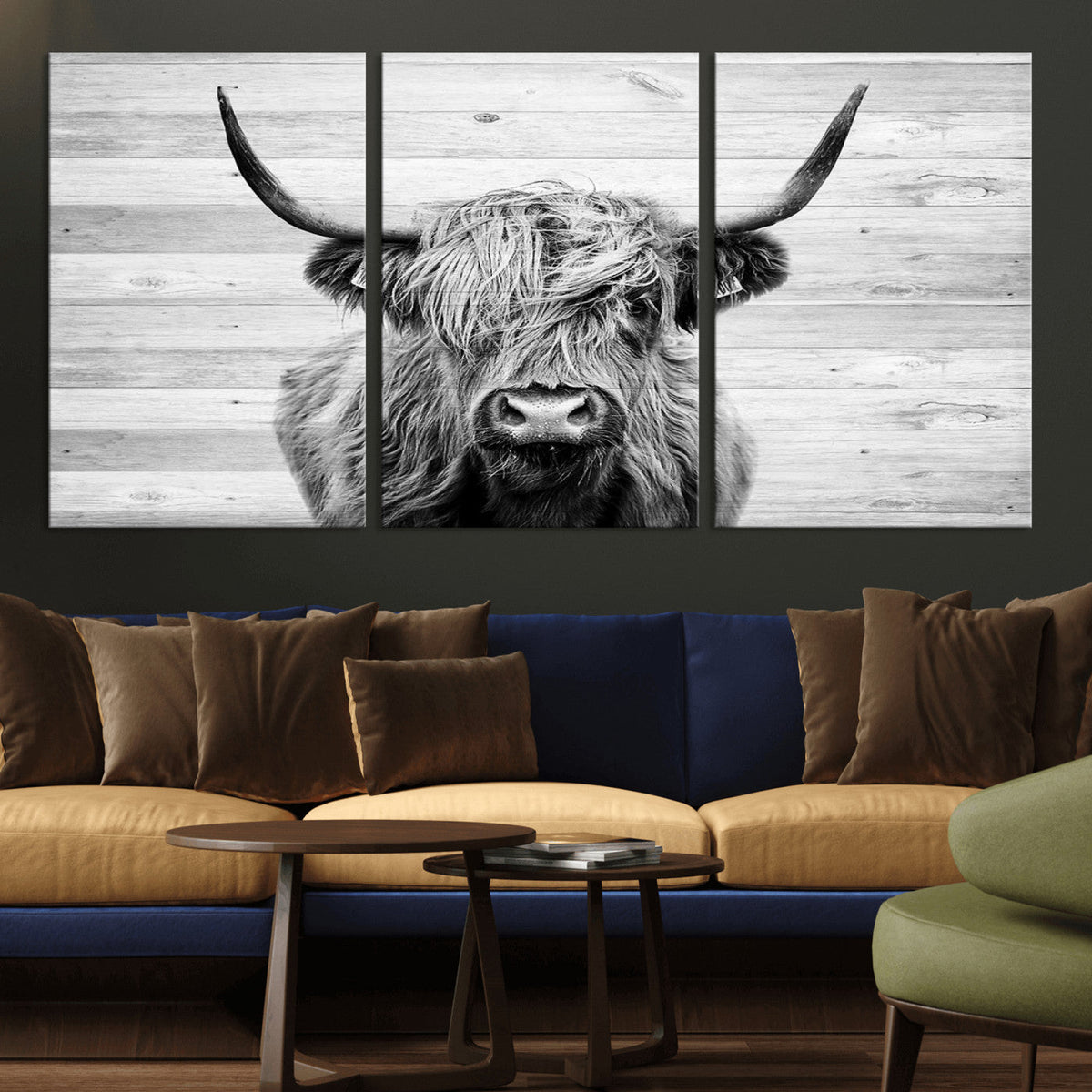Scottish Highland Cow Cattle Art Print on Wood Background