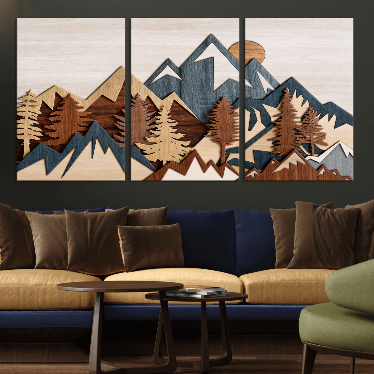 Woodland Mountain Landscape Triptych, Giclee Canvas Art for