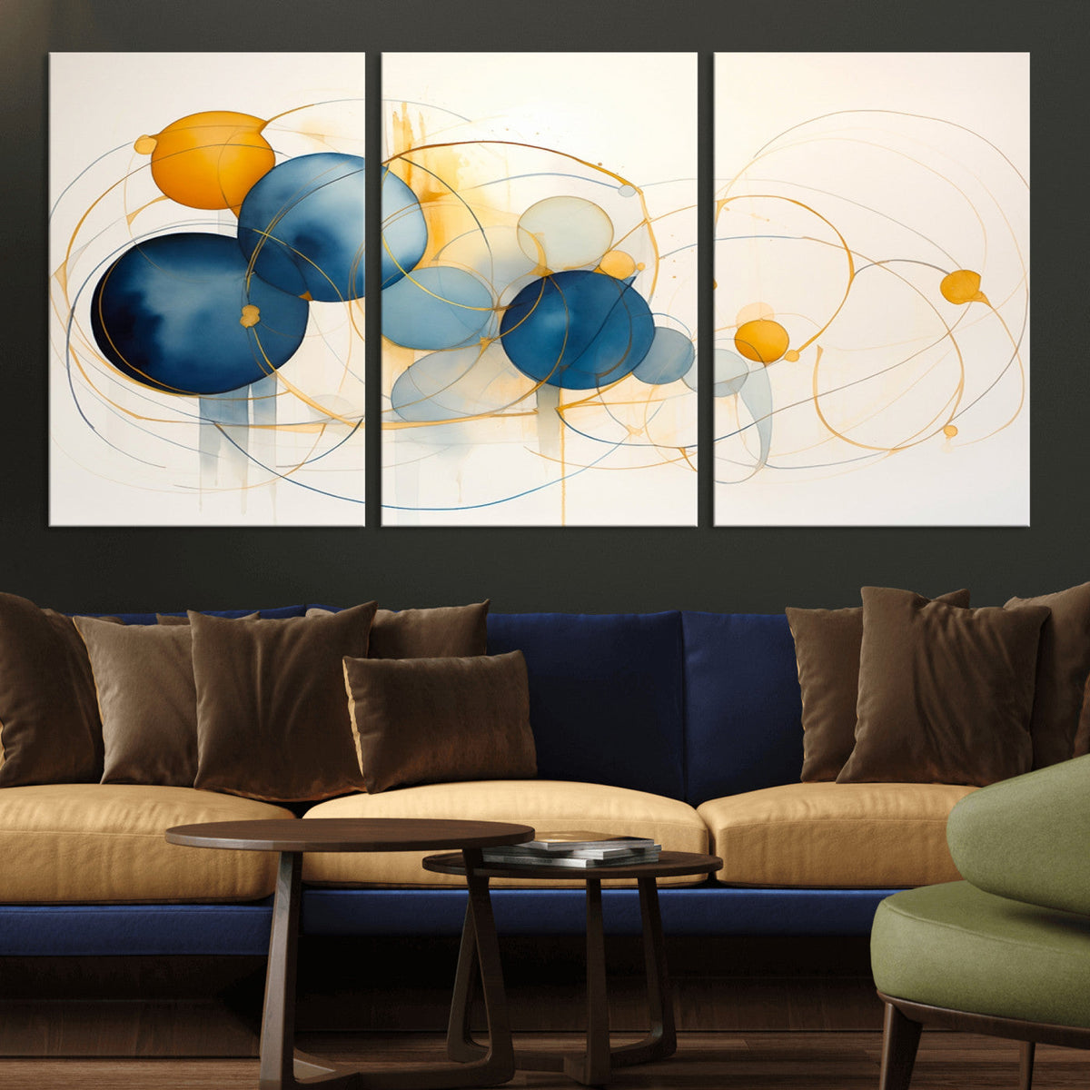 Geometric Blue Orange Abstract Wall Art Canvas, Geometric