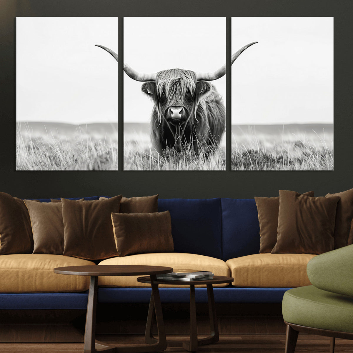 Highland Cow Canvas Wall Art – Majestic Beauty in Black and