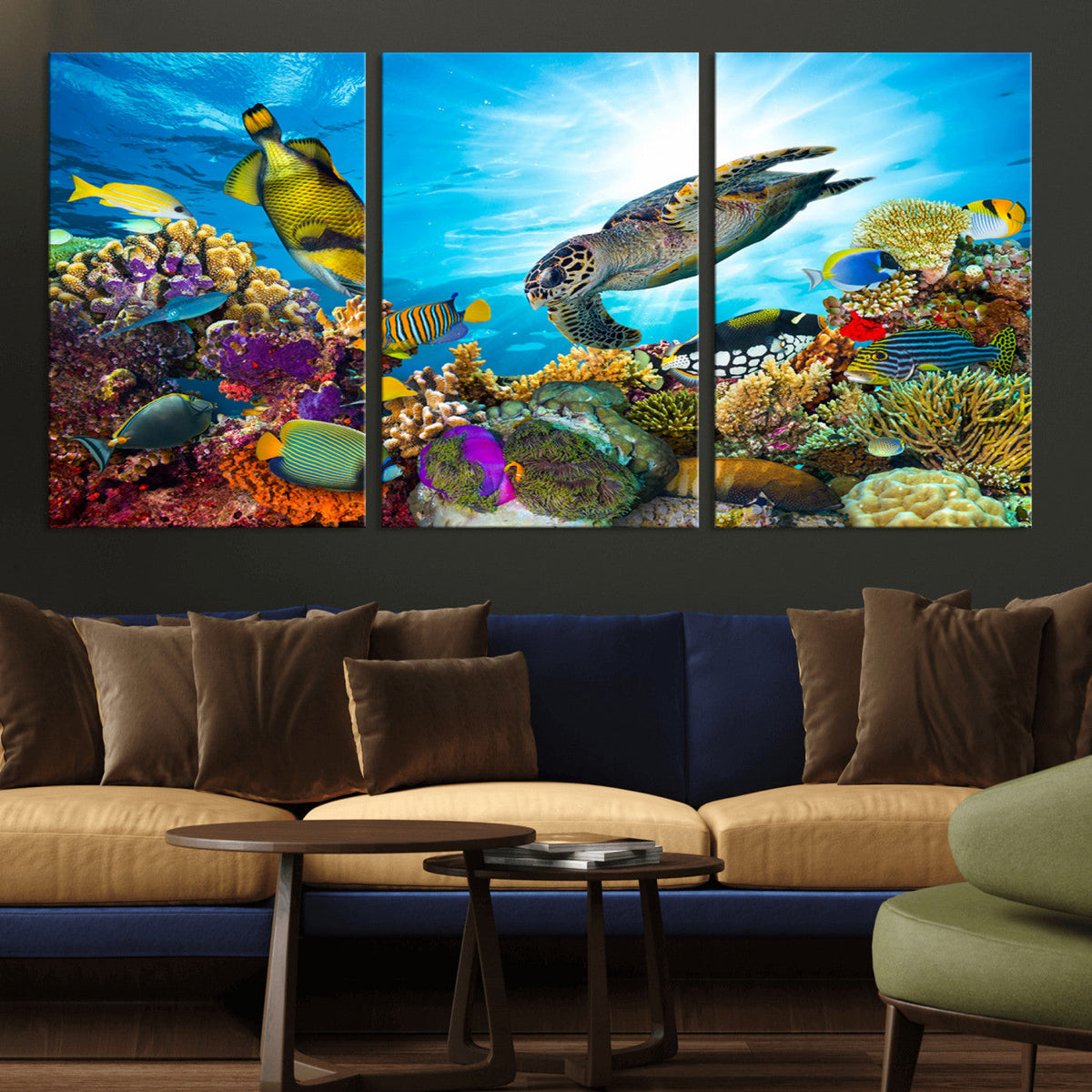 Colorful Coral Reef and Sea Life Turtle Canvas Print,