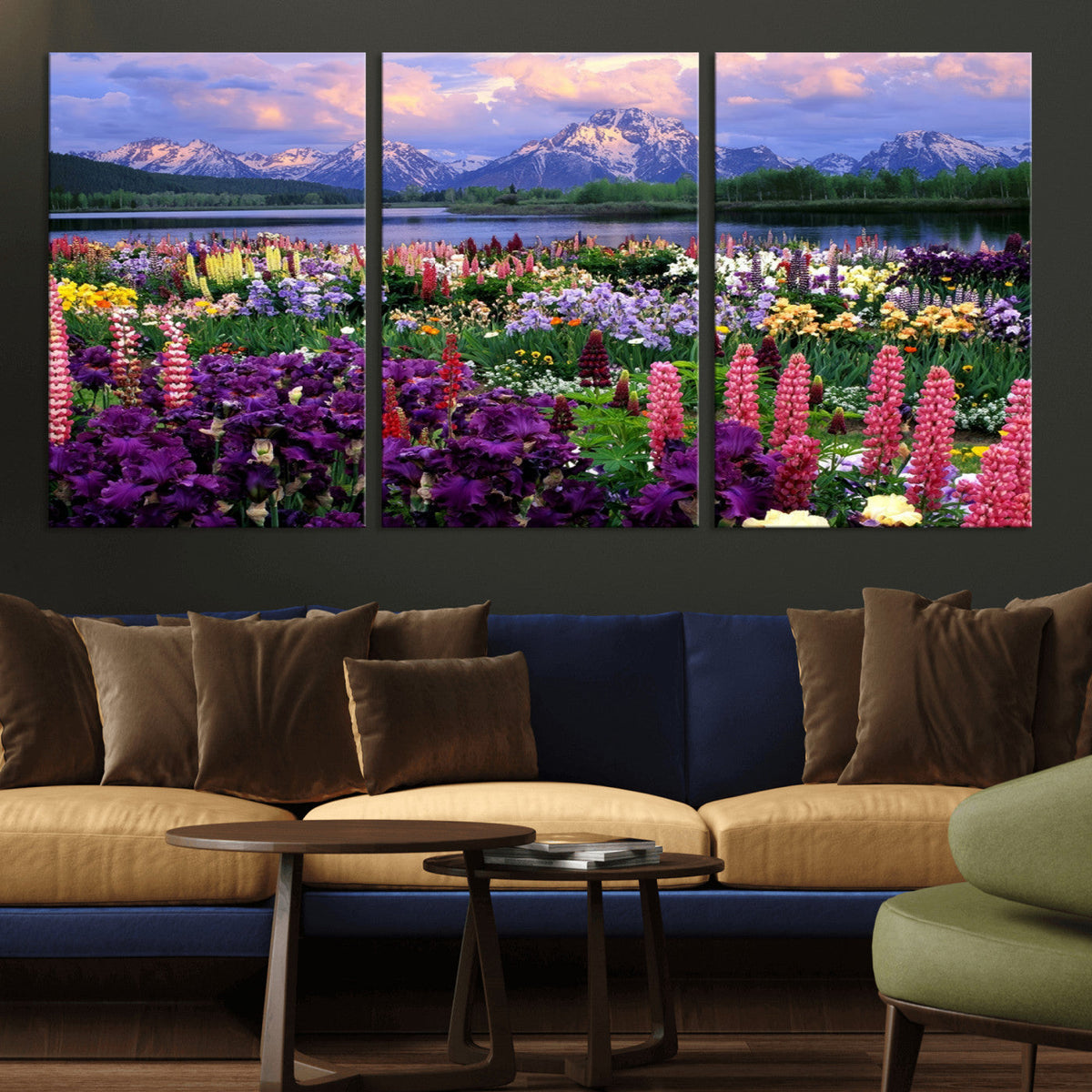 Vibrant Wildflower Garden and Mountain View Giclee Canvas
