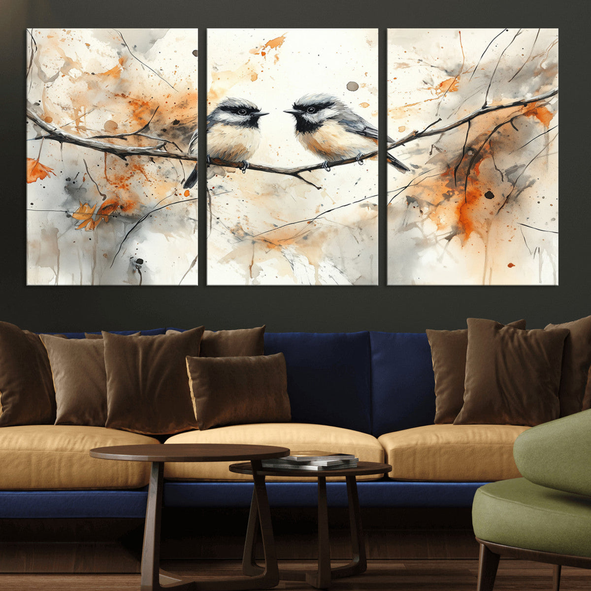 Abstract Watercolor Chickadee Bird Canvas Wall Art Print -