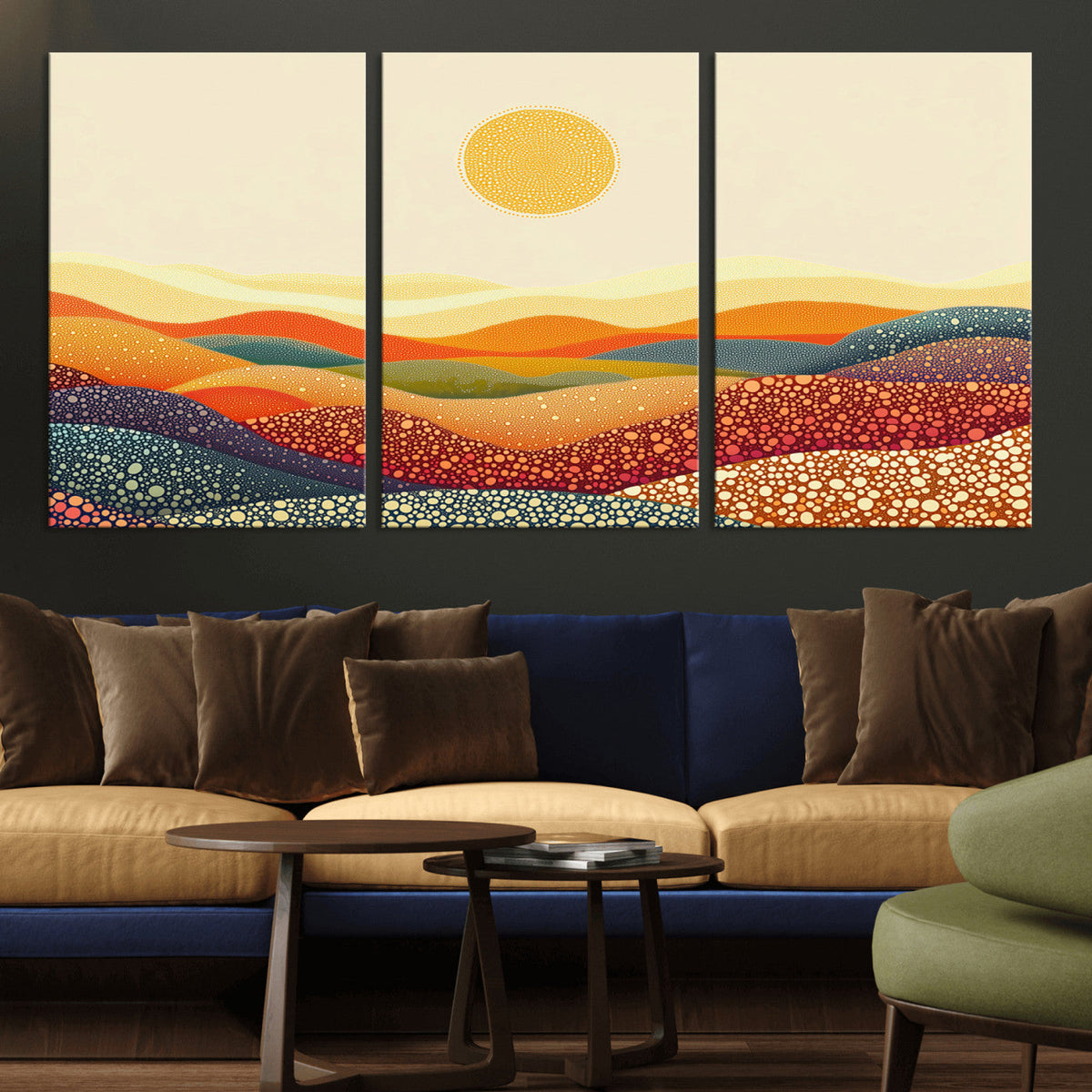 YAYOI KUSAMA Colorful Dot Art Landscape Canvas - Framed