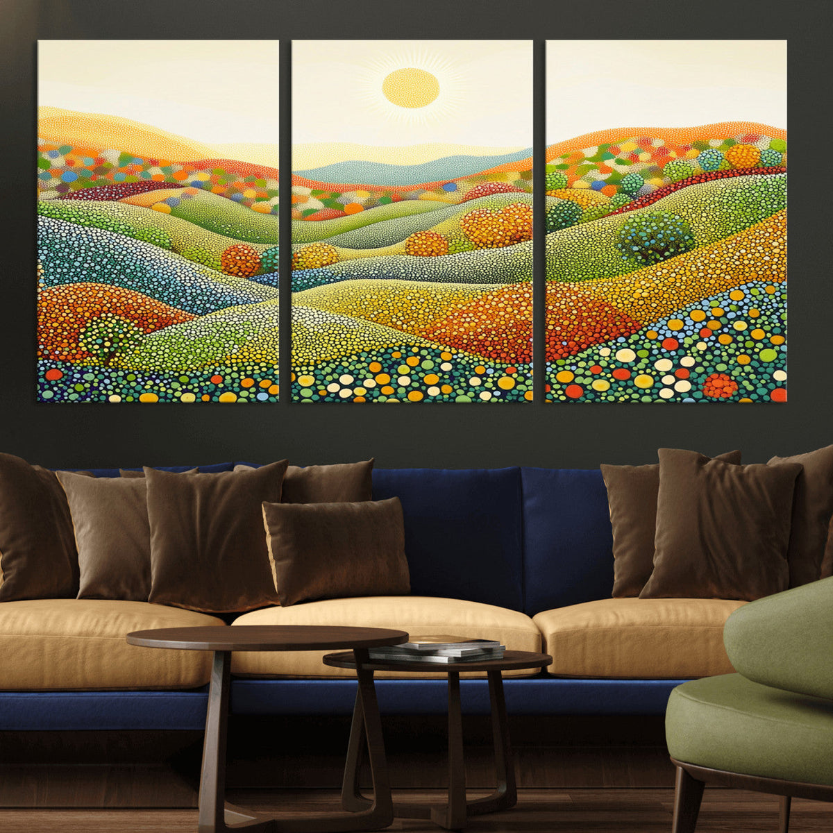 YAYOI KUSAMA Colorful Dot Art Landscape Canvas - Framed