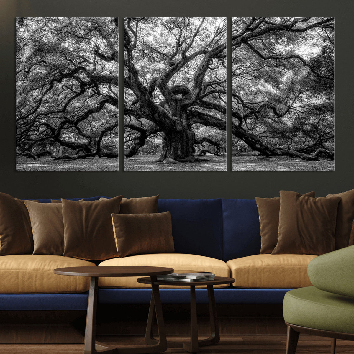 Black and White Old Angel Oak Tree Wall Art Canvas Print