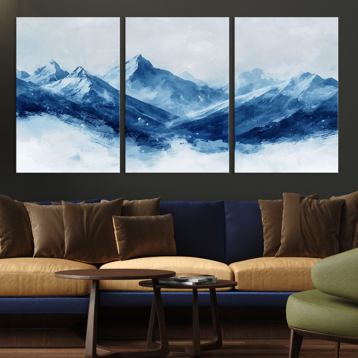 Blue Mountains Wall Art – Framed Snowy Range Canvas Artwork,