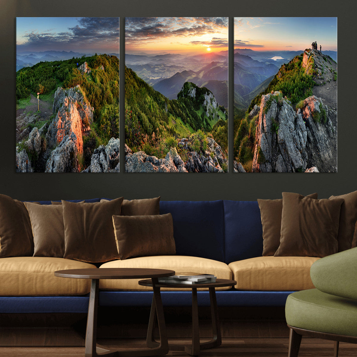 Mountain Sunset Panoramic Wall Art Canvas Print – Framed